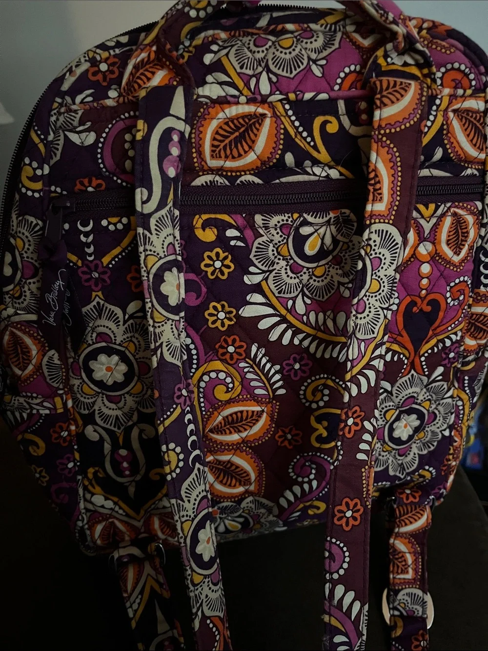 Vera Bradley Purple Floral Paisley Quilted Smaller Backpack